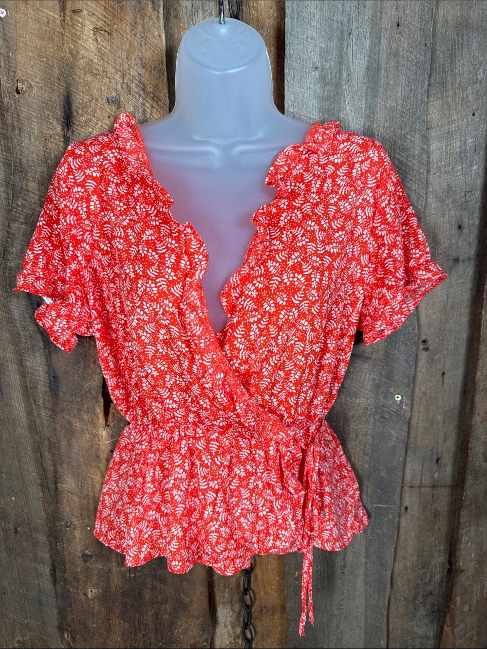 Sienna Sky Red Floral Wrap Peplum Blouse